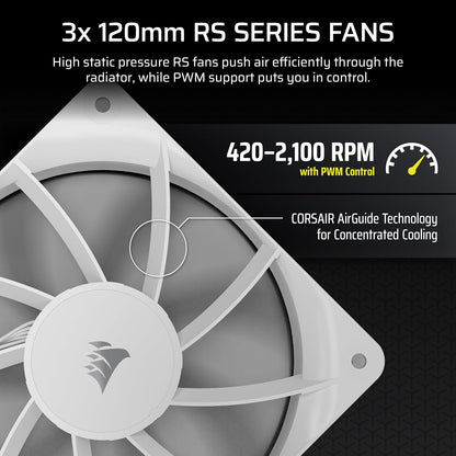 CORSAIR Nautilus 360 RS LCD Liquid CPU Cooler – 2.1" IPS LCD Screen, 360mm AIO, Low-Noise, Daisy-Chain, Intel LGA 1851/1700, AMD AM5/AM4 – 3X RS120 Fans Included – White