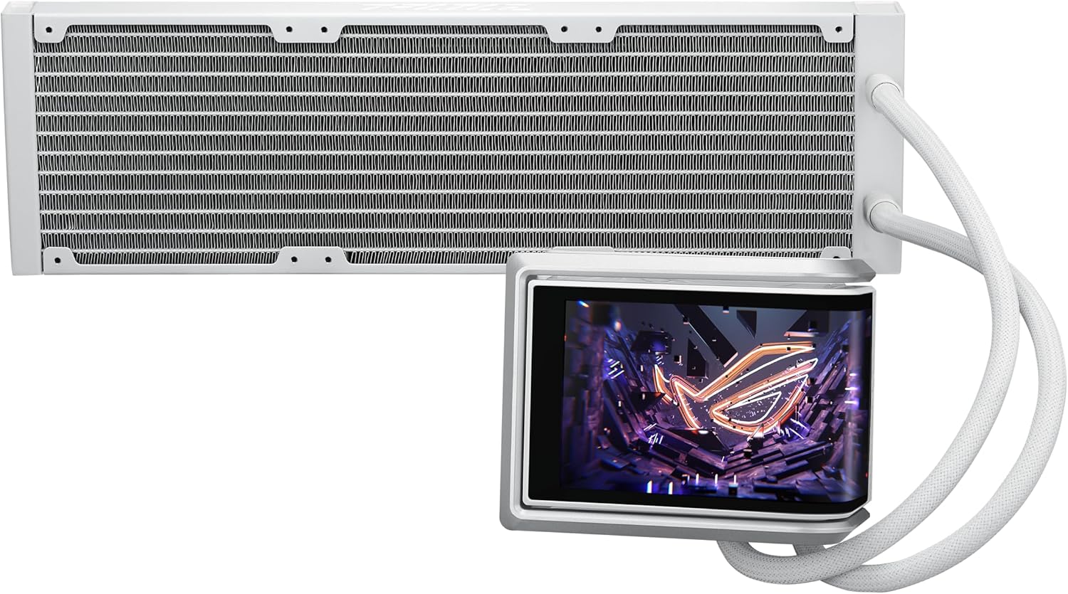 ASUS ROG RYUO IV 360 ARGB White with Curved 6.67-inch AMOLED Display That Supports 3D-Effect Video or Customizable System Stats, Plus Asetek Emma Gen8 V2 Pump and pre-Mounted Daisy-Chained ARGB Fans