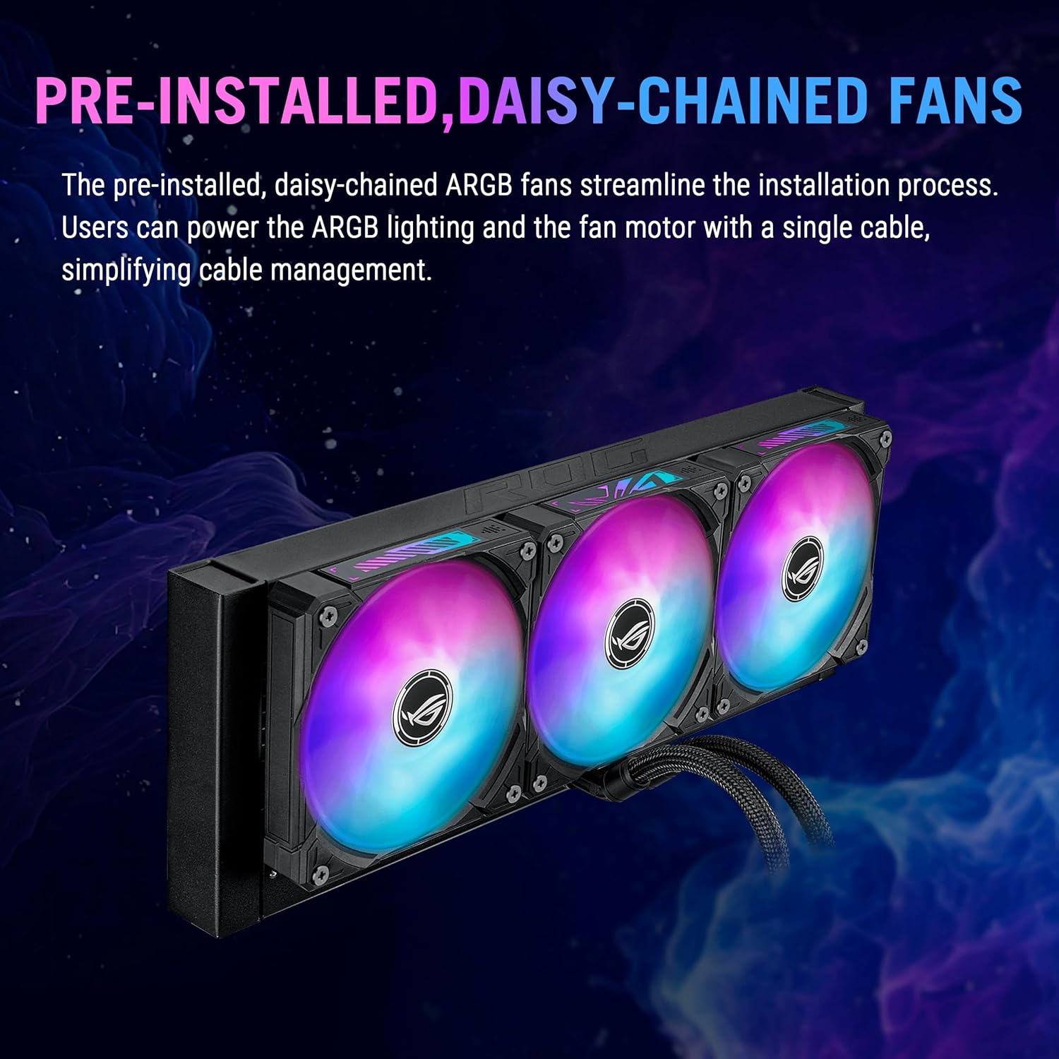 ASUS ROG RYUO IV SLC 360 ARGB All-in-one CPU Liquid Cooler with Shortened tubing maximizes a Clean Aesthetic, Curved 6.67-inch AMOLED Display Supports 3D-Effect Video or Customized System Information