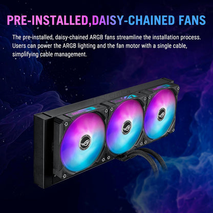 ASUS ROG RYUO IV SLC 360 ARGB All-in-one CPU Liquid Cooler with Shortened tubing maximizes a Clean Aesthetic, Curved 6.67-inch AMOLED Display Supports 3D-Effect Video or Customized System Information