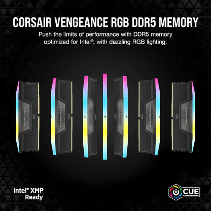 CORSAIR Vengeance RGB DDR5 RAM 16GB (2x8GB) Up to 5200MHz CL40 Intel XMP 3.0 Desktop Computer Memory - Black (CMH16GX5M2B5200C40)