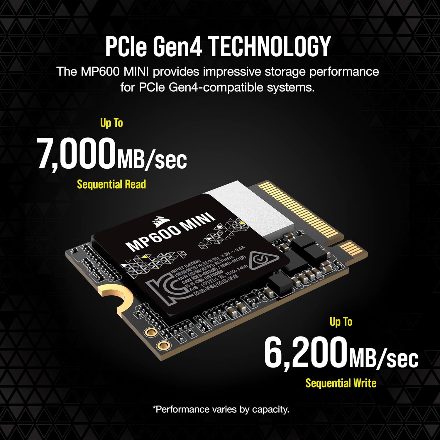 Corsair MP600 Mini 2TB M.2 NVMe PCIe x4 Gen4 SSD – M.2 2230 – Up to 7,000MB/sec Sequential Read – High-Density 3D TLC NAND – Great for Steam Deck and Microsoft Surface – Black