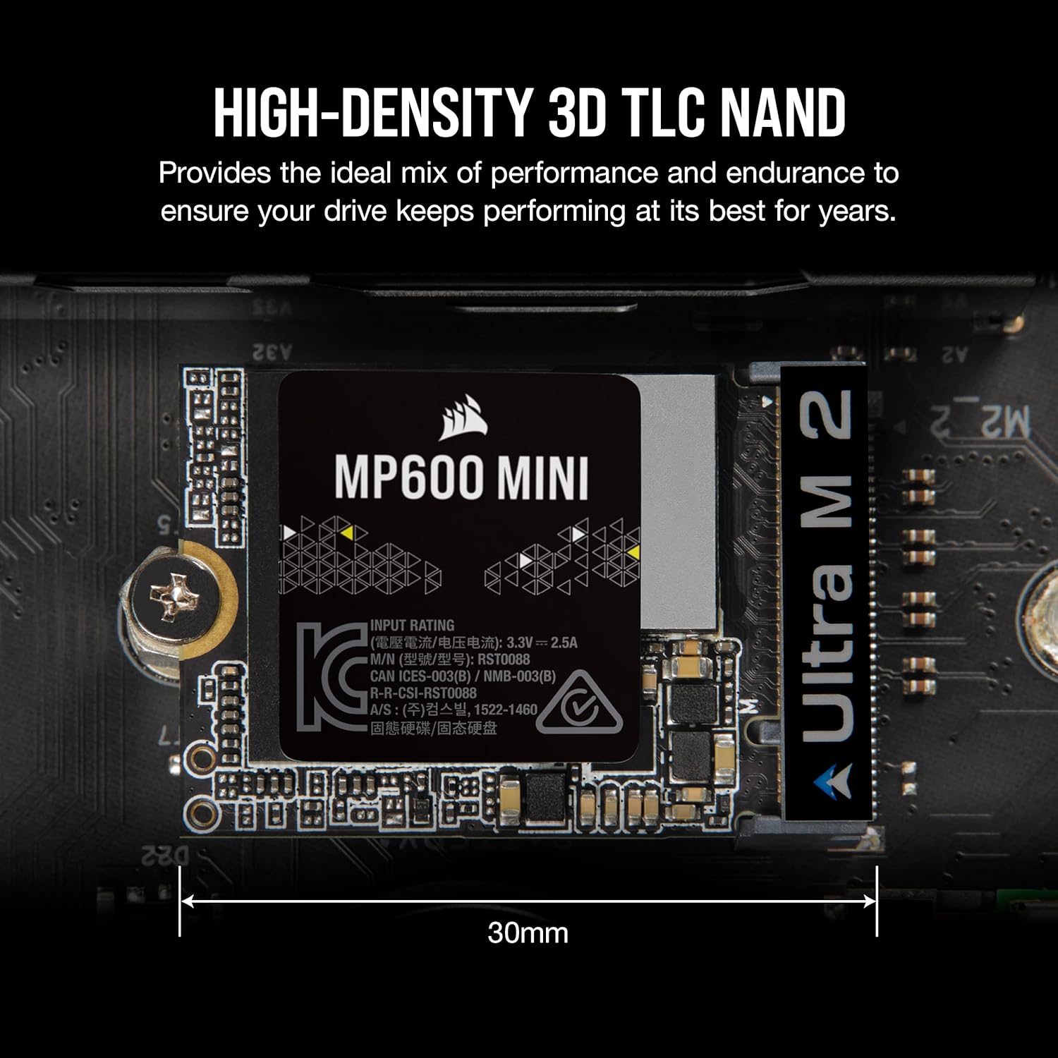 Corsair MP600 Mini 2TB M.2 NVMe PCIe x4 Gen4 SSD – M.2 2230 – Up to 7,000MB/sec Sequential Read – High-Density 3D TLC NAND – Great for Steam Deck and Microsoft Surface – Black