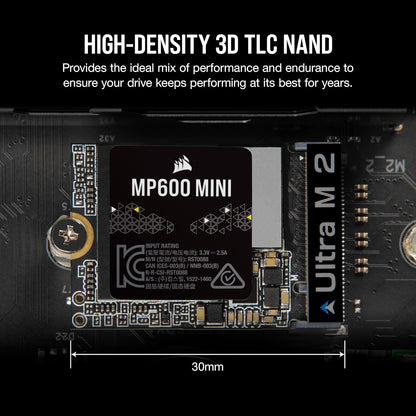 Corsair MP600 Mini 2TB M.2 NVMe PCIe x4 Gen4 SSD – M.2 2230 – Up to 7,000MB/sec Sequential Read – High-Density 3D TLC NAND – Great for Steam Deck and Microsoft Surface – Black