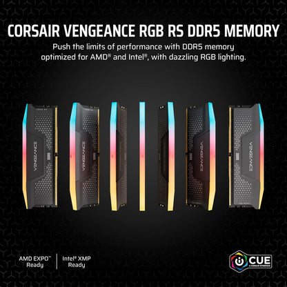 CORSAIR Vengeance RGB RS DDR5 RAM 64GB (2x32GB) Up to 6000MHz CL40-50-50-96 1.35V AMD Expo Intel XMP Computer Desktop Memory – Gray (CMG64GX5M2D6000Z40)
