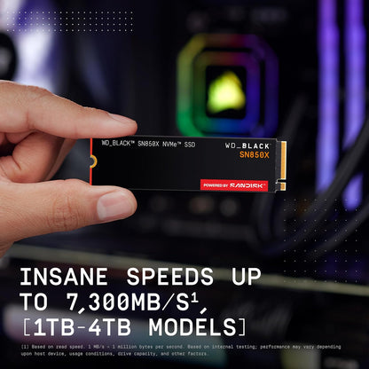WD_BLACK SN850X 2TB NVMe SSD - M.2 2280, Up to 7,300 MB/s Read speeds, Up to 6,300 MB/s write speeds, Gaming Expansion, High Performance Internal Solid State Drive - WDS200T2X0E