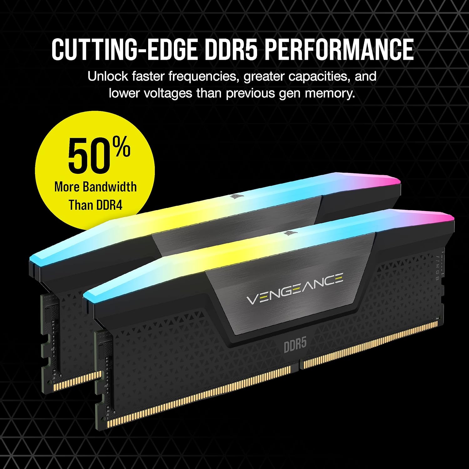 CORSAIR Vengeance RGB DDR5 RAM 16GB (2x8GB) Up to 5200MHz CL40 Intel XMP 3.0 Desktop Computer Memory - Black (CMH16GX5M2B5200C40)
