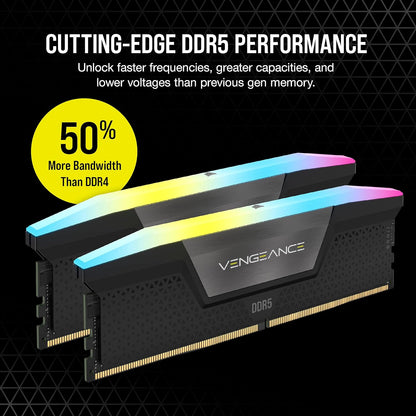 CORSAIR Vengeance RGB DDR5 RAM 16GB (2x8GB) Up to 5200MHz CL40 Intel XMP 3.0 Desktop Computer Memory - Black (CMH16GX5M2B5200C40)