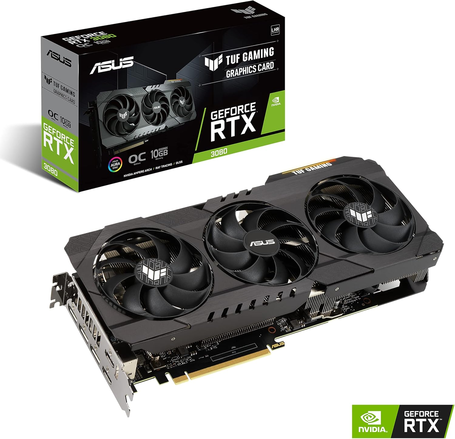 ASUS TUF Gaming NVIDIA GeForce RTX 3080 V2 OC Edition Graphics Card (PCIe 4.0, 10GB GDDR6X, LHR, HDMI 2.1, DisplayPort 1.4a, Dual Ball Fan Bearings, Military-Grade Certification, GPU Tweak II)