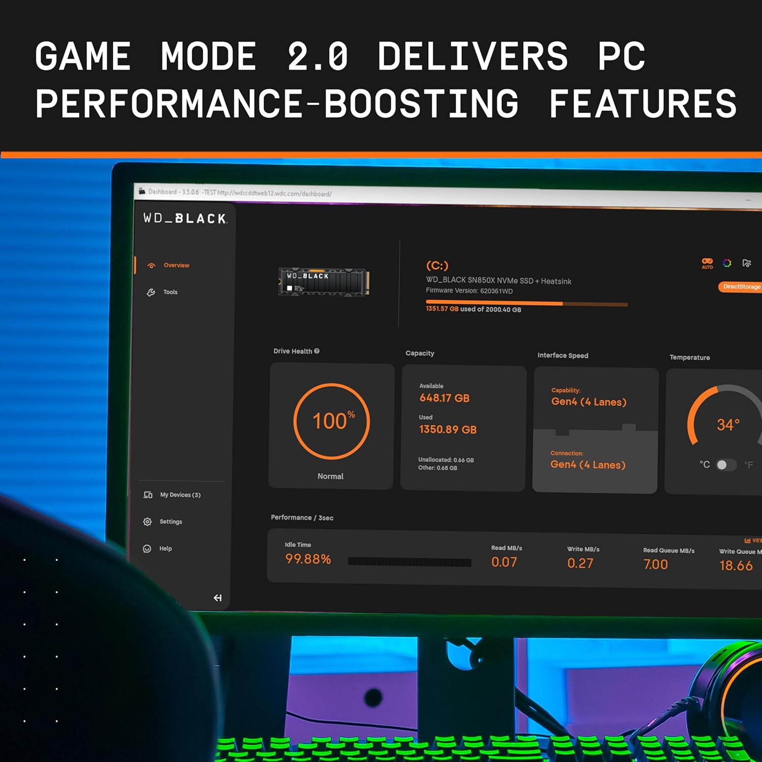 WD_BLACK SN850X 2TB NVMe SSD - M.2 2280, Up to 7,300 MB/s Read speeds, Up to 6,300 MB/s write speeds, Gaming Expansion, High Performance Internal Solid State Drive - WDS200T2X0E