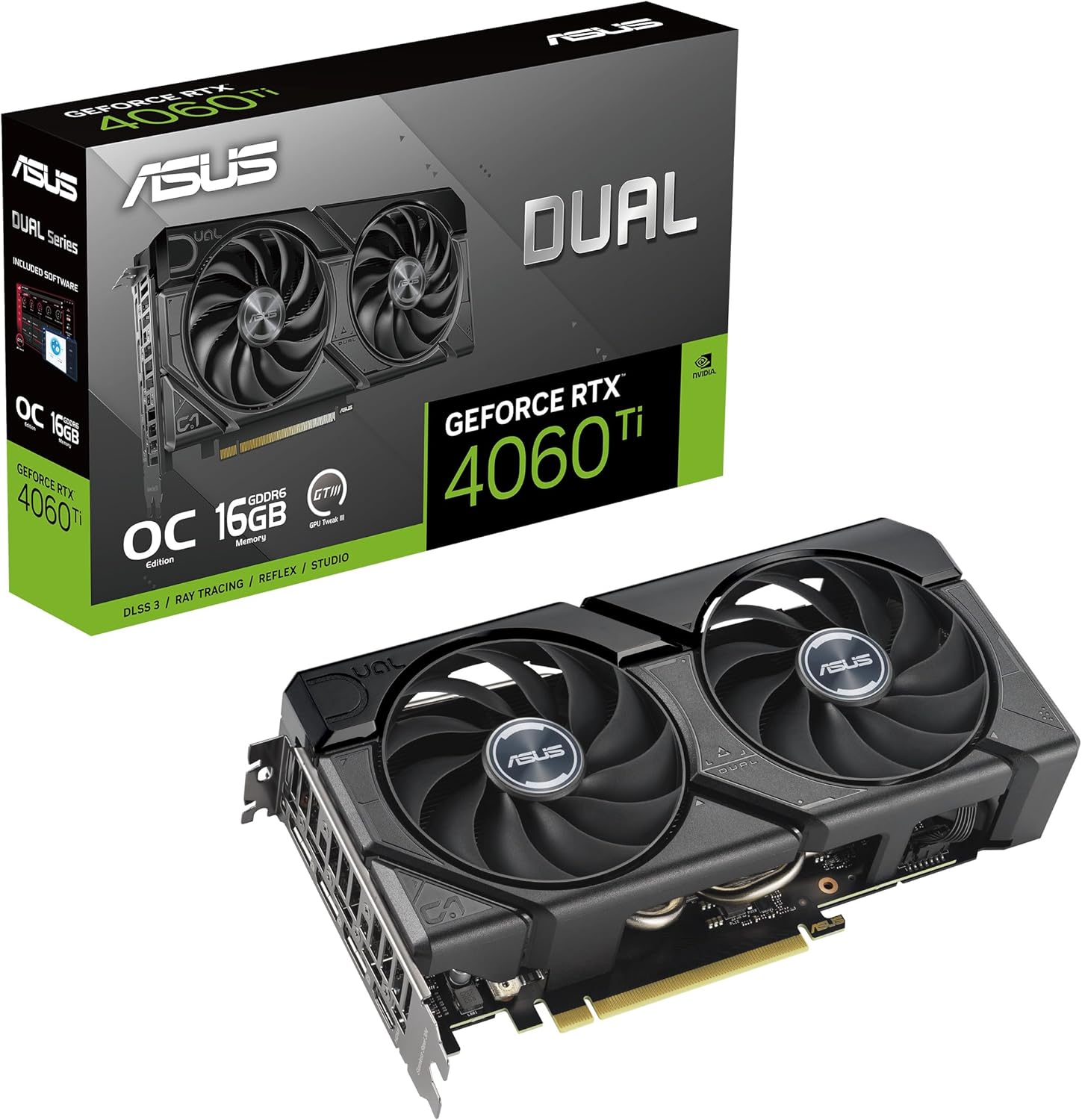 Asus Dual GeForce RTX™ 4060 Ti EVO OC Edition 16GB GDDR6 (PCIe 4.0, 16GB GDDR6, DLSS 3, HDMI 2.1a, DisplayPort 1.4a, 2.5-Slot Design, Axial-tech Fan Design, 0dB Technology, and More) (Renewed)