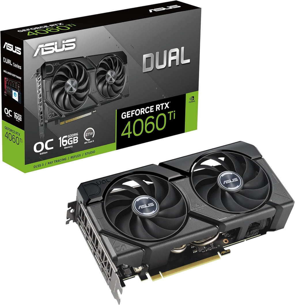 Asus Dual GeForce RTX™ 4060 Ti EVO OC Edition 16GB GDDR6 (PCIe 4.0, 16GB GDDR6, DLSS 3, HDMI 2.1a, DisplayPort 1.4a, 2.5-Slot Design, Axial-tech Fan Design, 0dB Technology, and More) (Renewed)