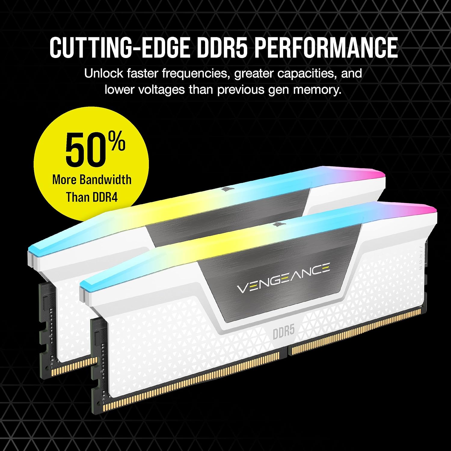 CORSAIR VENGEANCE RGB DDR5 RAM 32GB (2x16GB) 6000MHz CL36-44-44-96 1.35V Intel XMP 3.0 Desktop Computer Memory - White (CMH32GX5M2E6000C36W)