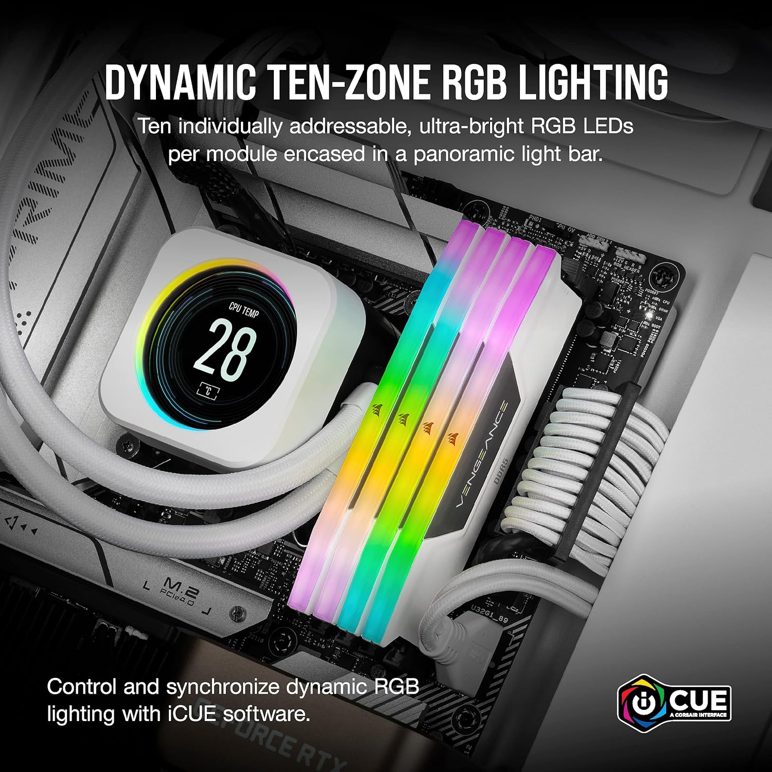 CORSAIR VENGEANCE RGB DDR5 RAM 32GB (2x16GB) 6000MHz CL36-44-44-96 1.35V Intel XMP 3.0 Desktop Computer Memory - White (CMH32GX5M2E6000C36W)
