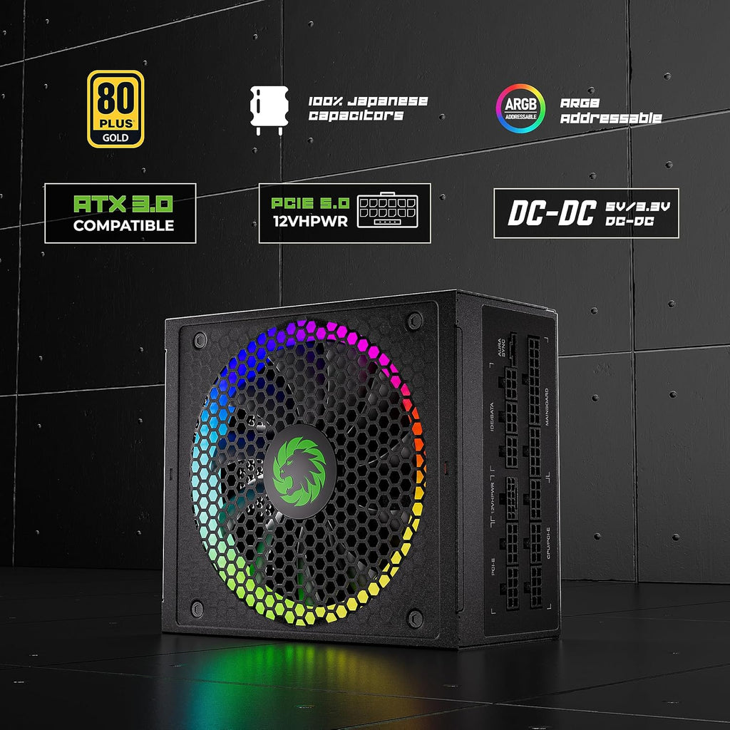 GAMEMAX 750W Fully Modular ARGB Power Supply, ATX3.0 & PCIE 5.0, 80 Plus Gold Certified, 105°C Japanese Caps, ATX Gaming Power Supply